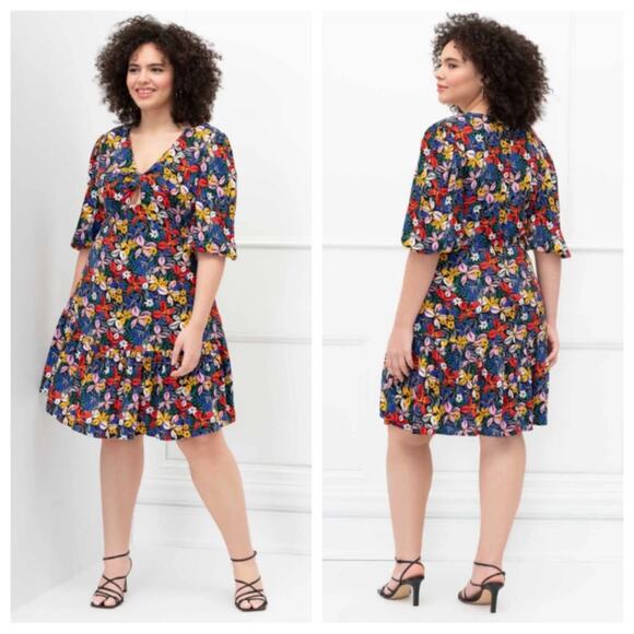 ELOQUII Elements Women's Knot Front Floral Print Flounce Dress - Size 16 - Picture 1 of 7